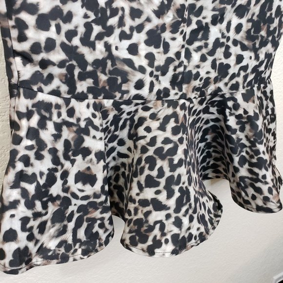 Runaway Women's Cheetah Print Ruffle Side Slit Asymmetrical Midi Skirt Sz 8 - Picture 10 of 15